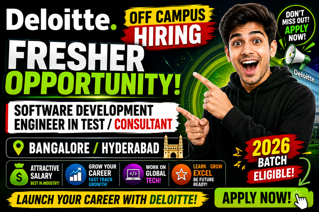 Deloitte Off Campus Hiring Fresher For Software Development Engineer in Test / Consultant | Bangalore / Hyderabad