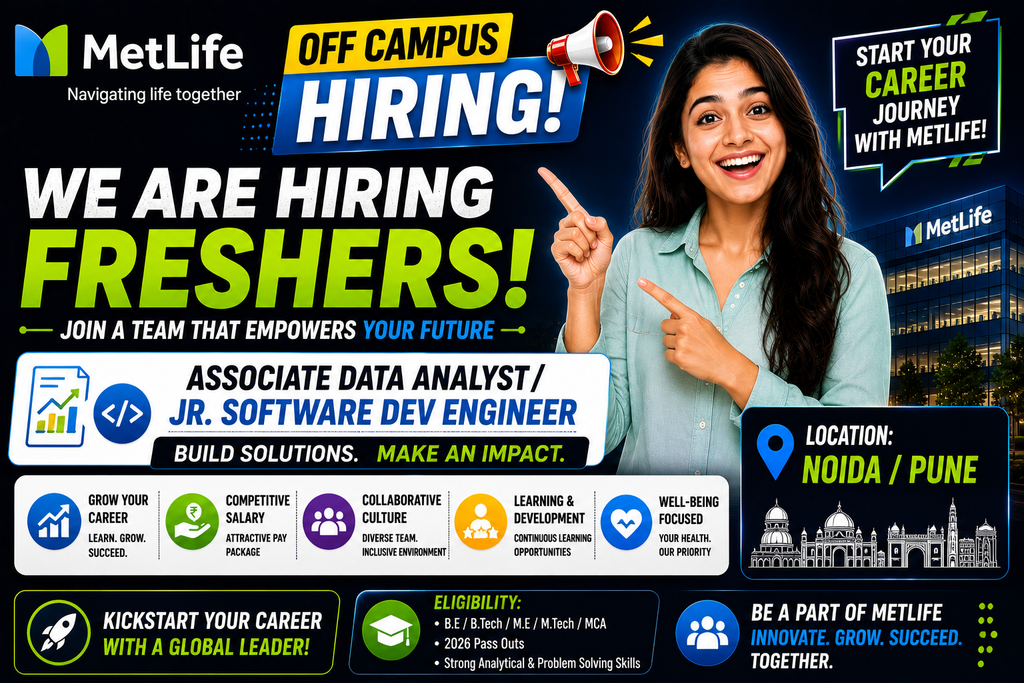 MetLife Off Campus 2026 Hiring Fresher For Associate Data Analyst / Jr. Software Dev Engineer | Noida / Pune