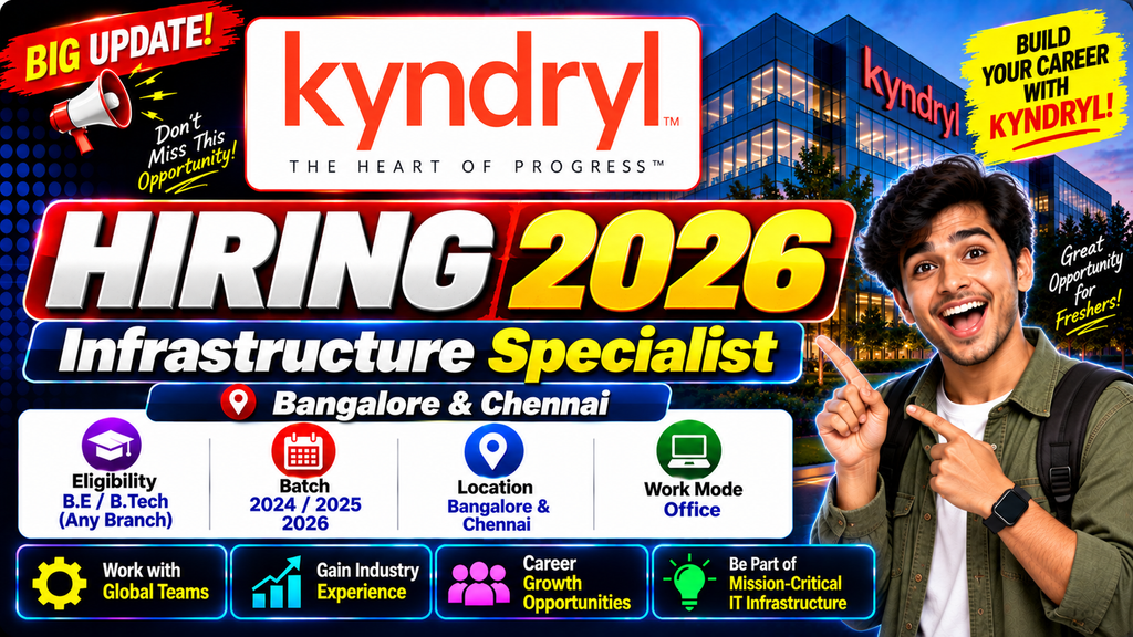 Kyndryl Hiring 2026 For Infrastructure Specialist | Bangalore & Chennai