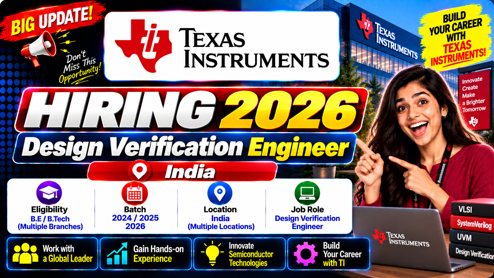 Texas Instruments Hiring 2026 For Design Verification Engineer | India