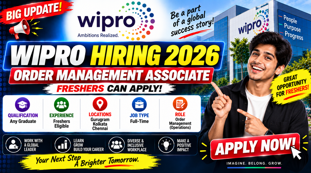 Wipro Order Management Associate 2026 Hiring Freshers | Gurugram, Kolkata & Chennai