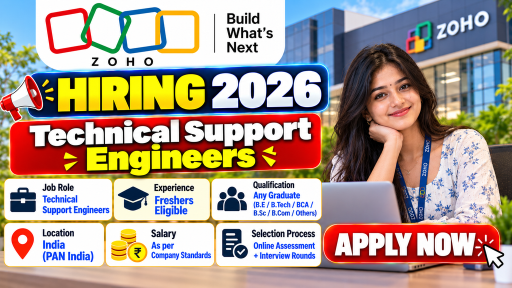 Zoho Corporation Hiring 2026 For Technical Support Engineers | Freshers | India